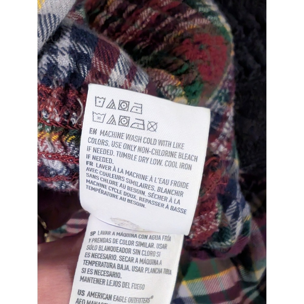 American Eagle Smocked Plaid Crop Top Short Puff Sleeve Square Neck‎ M Y2K Retro - Picture 9 of 10